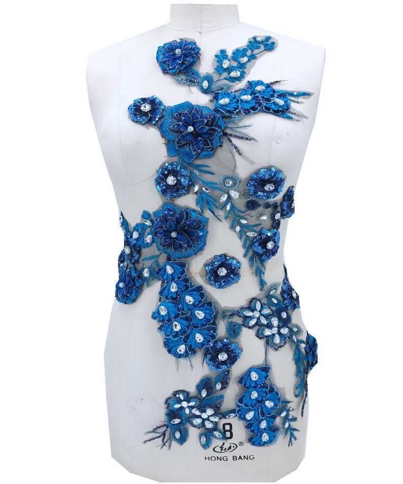 Green beaded embroidery 3D lace flower rhinestone large applique high-grade wedding dress applique
