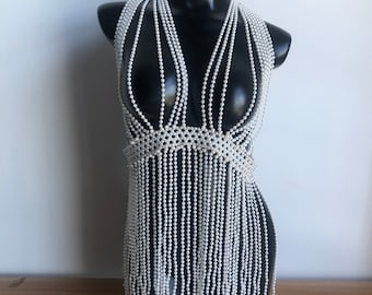 Handmade Pearl Backless Dress/Pearl Dress/Pearl Body Chain