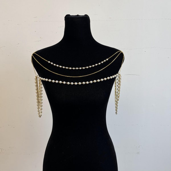 Golden pearl shoulder chain, pearl body jewelry, bride shoulder jewelry, ball body jewelry, ball jewelry