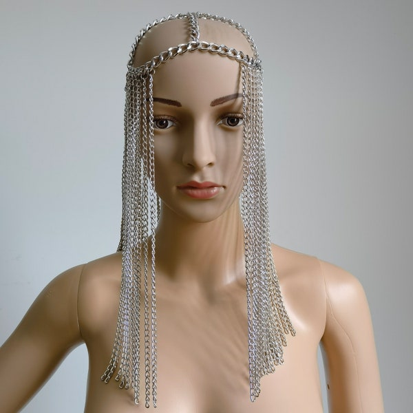 Chaîne de coiffe de mode féminine, coiffe de chaîne, bandeau de chaîne, chaîne de tête, coiffe, coiffe gitane, bijoux de chaîne de cheveux