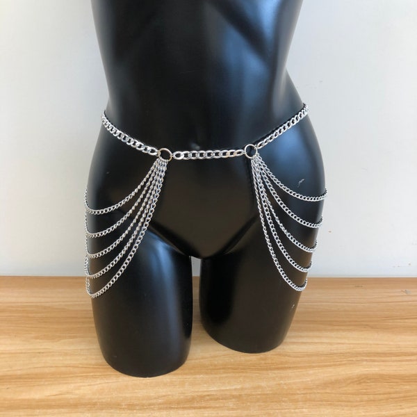 Silver body chain waist chain, body jewelry, waist chain