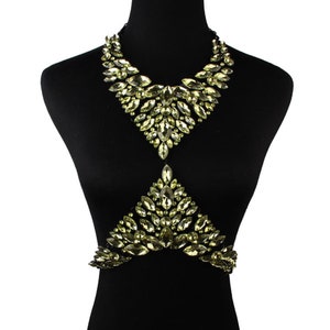 Sexy Crystal Body Necklace Bra Jewelry Carnival Body Accessories Charming Shiny Crystal Bra Stage Yellow