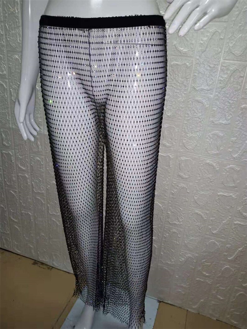 white mesh diamond pants