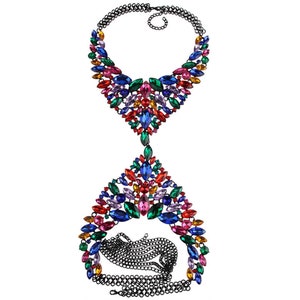 Sexy Crystal Body Necklace Bra Jewelry Carnival Body Accessories Charming Shiny Crystal Bra Stage dark color