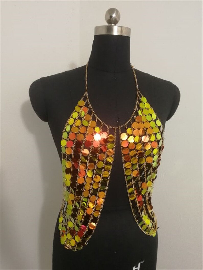 Colorful sequin vest tassels festive music carnival costumes body straps role-playing costumes festive bras