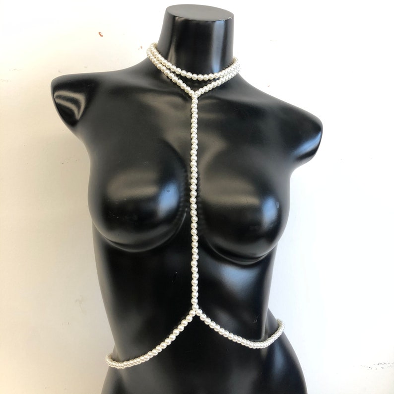 Pearl body chain, waist chain, body jewelry, body necklace, belly chain, image 2