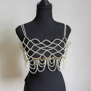 Sexy handmade pearl body chain, bra body chain, pearl top