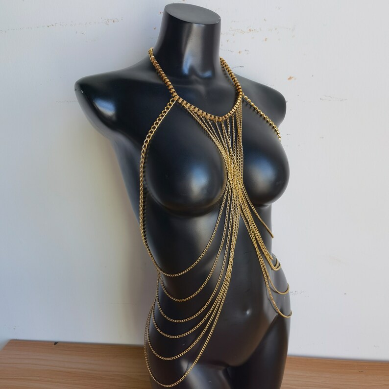 Gold body chain, festival jewelry, fashion body chain image 3