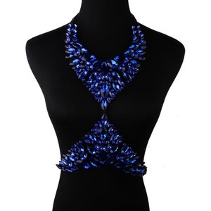 Sexy Crystal Body Necklace Bra Jewelry Carnival Body Accessories Charming Shiny Crystal Bra Stage Blue