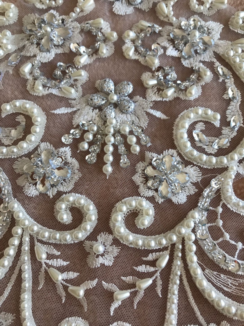 Senior Bride Wedding Dress Skirt 1 PC Heavy Water Diamond Bead Embroidery Lace Applique Flower Material Flower Lace Patch