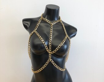 sexy gold chain bra, chain bra top, body chain, body jewelry