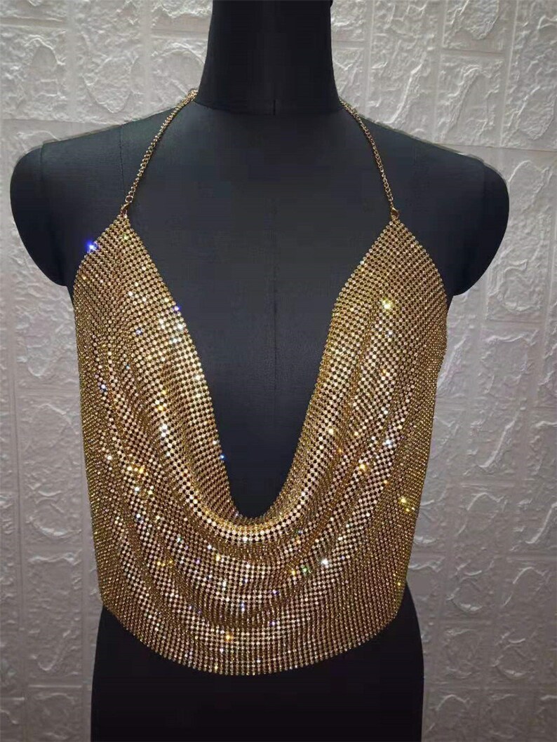 Glittering Gold Glitter Diamond Vest Body Jewelry Deep V Etsy