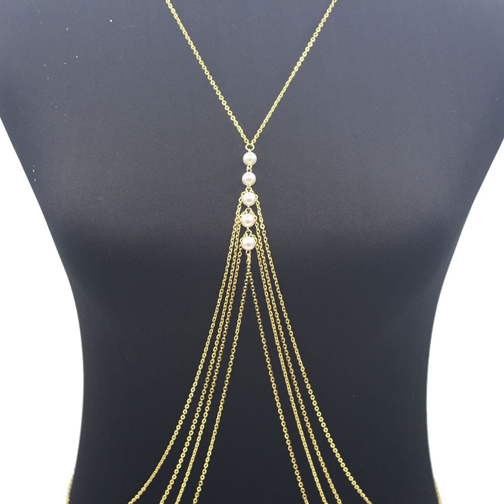 Gold pearl body chain bikini jewelry body chain body Etsy