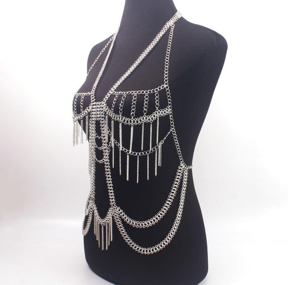 Silver Diamante Chain Body Jewelry Skirt
