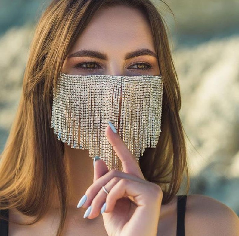 Tassel rhinestone mask Etsy