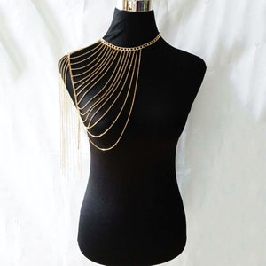 Gold Shoulder Chain, Shoulder Necklace, Body Chain, Tassel Body Necklace