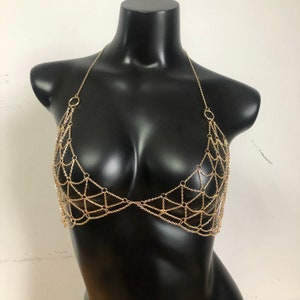 silver triangle chain bra, sexy body chain, chain bra, jewelry bra