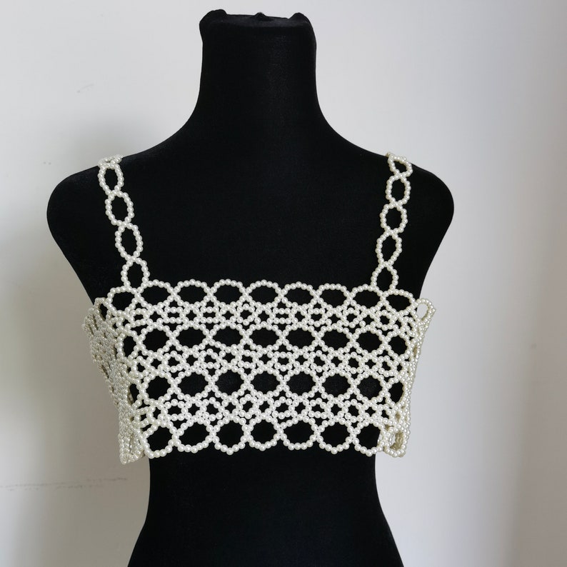 Ladies Pearl Body Chain Vest Wedding Accessories Pearl Bra Tube Top Adjustable Body Jewelry image 1