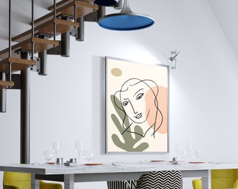 Coloured Face Art Print | Line Art Print | Abstract Line Art | Minimalistic Line Art Drawing | Boho Art | Line Art