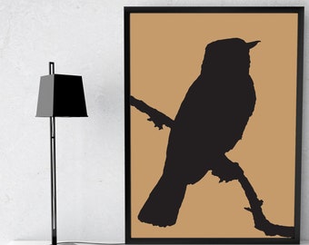 Bird on a branch large Silhouette Art Print | Line Art Print | Abstract Line Art | Minimalistic Line Art Drawing | Boho Art | Line Art