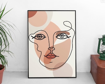 Coloured Face Art Print | Line Art Print | Abstract Line Art | Minimalistic Line Art Drawing | Boho Art | Line Art