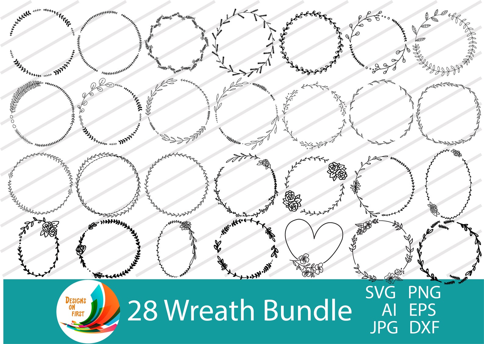 Floral Wreath Bundle | Circle Wreath SVG | Wedding Wreath SVG | Heart ...