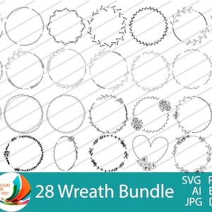 Floral Wreath Bundle | Circle Wreath SVG | Wedding Wreath SVG | Heart Laurel Wreath | Wreath Monogram Circle SVG Frame