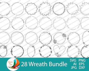 Blumenkranz Bündel | Kreiskranz SVG | Hochzeitskranz SVG | Herz Lorbeerkranz | Kranz Monogramm Kreis SVG Rahmen