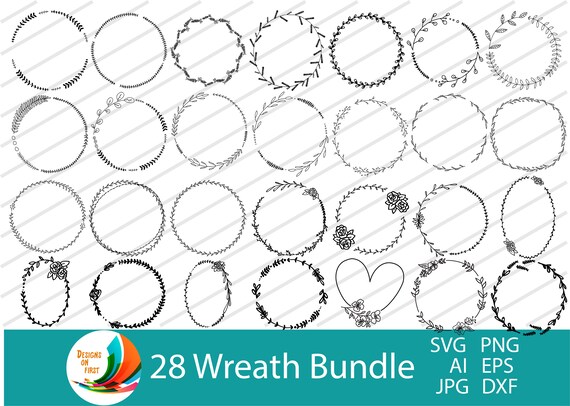 Floral Wreath Bundle | Circle Wreath SVG | Wedding Wreath SVG | Heart Laurel Wreath | Wreath Monogram Circle SVG Frame
