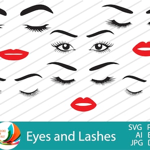 Frauen Augenlider SVG | Frauen Augenbrauen SVG | Augenzwinkernde Wimpern | Mascara Augen | Auge Clip Art | Cricut Silhouette Dateien |