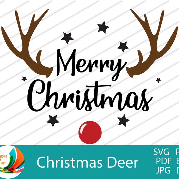 Merry Christmas Deer Antlers Svg | Merry Christmas Svg | Reindeer Antlers Svg cut files for Cricut and Silhouette