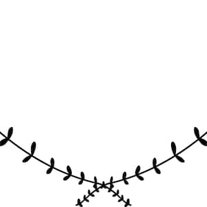 Pu&ograve; includere: Illustrazione in bianco e nero di una semplice ghirlanda di fiori, perfetta per aggiungere un tocco di natura ai tuoi progetti.