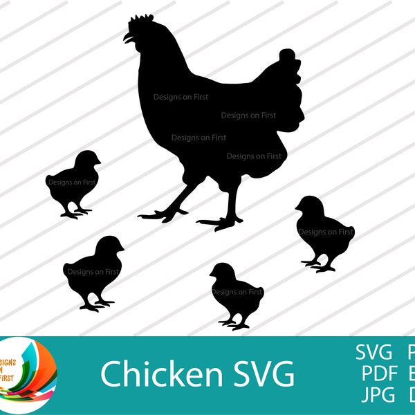 Chicken and chicks Farmhouse Hen SVG DXF EPS cut files for Cricut and Silhouette