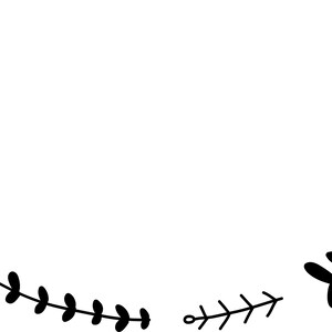 Pu&ograve; includere: Illustrazione in bianco e nero di un ramo frondoso, che forma una forma curva. Il ramo ha foglie piccole e semplici ed &egrave; un elemento decorativo.