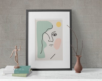Coloured Face Art Print | Line Art Print | Abstract Line Art | Minimalistic Line Art Drawing | Boho Art | Line Art