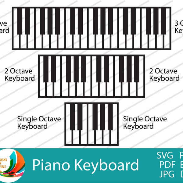 Piano Keyboard Keys 1, 2 and 3 Octave SVG Files| Piano Keyboard Cut files for Cricut and Silhouette|