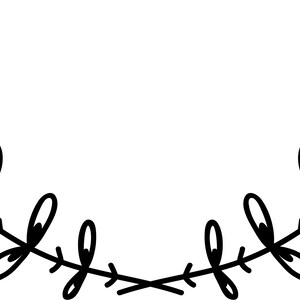 Pu&ograve; includere: Un'illustrazione in bianco e nero di una semplice ghirlanda floreale con foglie e boccioli.