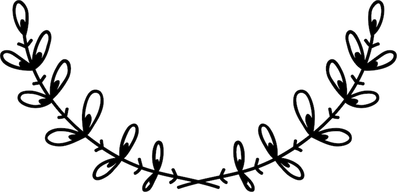 Pu&ograve; includere: Un'illustrazione in bianco e nero di una semplice ghirlanda floreale con foglie e boccioli.