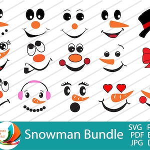 Visage de bonhomme de neige SVG | Noël bonhomme de neige SVG | Vacances d'hiver bonhomme de neige SVG