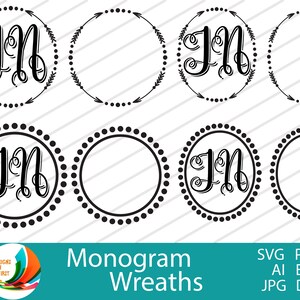 Blumenkranz Monogramm | Kreiskranz Monogramm SVG | Hochzeit Monogramm Kranz SVG | Lorbeer Monogramm Kranz |