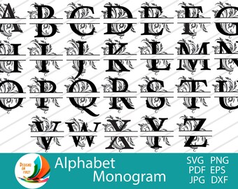 Split Monogram SVG | Split Letter Capitals SVG | Alphabet SVG files for Cricut Silhouette Svg Dxf Png Pdf |