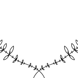 Pu&ograve; includere: Un'illustrazione in bianco e nero di due rami frondosi che formano una forma curva, creando una cornice o un bordo.
