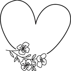 Puede incluir: Un contorno negro de un coraz&oacute;n con un dise&ntilde;o floral en la parte inferior. Las flores son estilizadas y tienen cinco p&eacute;talos cada una.