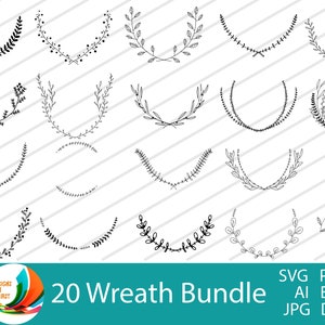 Floral Wreath Bundle | Half Circle Wreath SVG | Wedding Wreath SVG | Heart Laurel Wreath | Wreath Monogram Half Circle SVG Frame