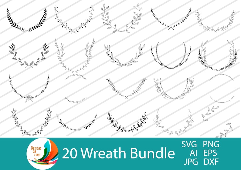 Pu&ograve; includere: Un set di 20 illustrazioni di ghirlande in bianco e nero. Le ghirlande sono realizzate con linee semplici e sono perfette per aggiungere un tocco di eleganza a qualsiasi progetto di design.  SVG PNG AI EPS JPG DXF.