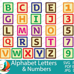 Building Block Alphabet Letters Numbers SVG files | Letters Numbers Cutting files for Cricut Design Space and Silhouette Studio |