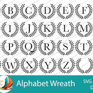 Paquete de corona de alfabeto / Corona de laurel SVG / Guirnalda monograma SVG / Cricut Wreath Svg / Monogram Alphabet SVG Frame