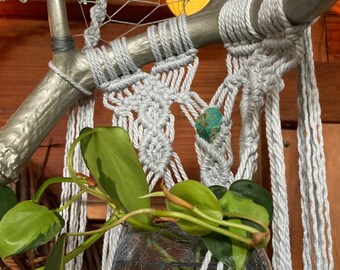 Raw Turquoise Macrame Plant Propagation Hanger: Bohemian Home Decor