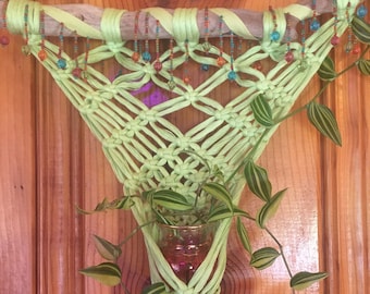Bohemian Macrame Plant Hanger: Driftwood & Beaded Art
