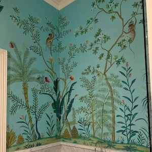 hand-painted Chinoiserie  wall artwork----Palm tree Chinoiserie hand paintd wallpaper
